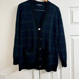 Brooks Brothers Navy and Green Plaid Cardigan Sweater